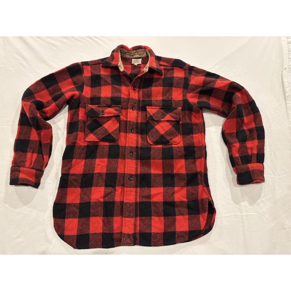 Vtg 1950-60s Five Brother Wool Buffalo Plaid Shirt Red Black Union Made USA Work